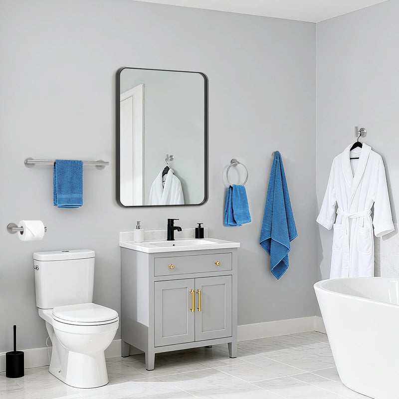 Brushed Nickel Bathroom Accessories, Bathroom Hardware Set, SUS304 Stainless Steel Bathroom Towel Holder Set, 16 Inch Towel Bar Set 5 Pcs, 2 Towel Hooks, Toilet Paper Holder, Towel Ring 16in Towel Bar Set Brushed Nickel