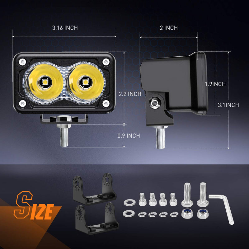 Nilight 2PCS 3Inch Motorcycle Led Pods 1300LM Built-in EMC Driving Light Super Spotlight Offroad Fog Auxiliary Lamp for Motorbike SUV ATV Truck Boat Tractor Forklift White