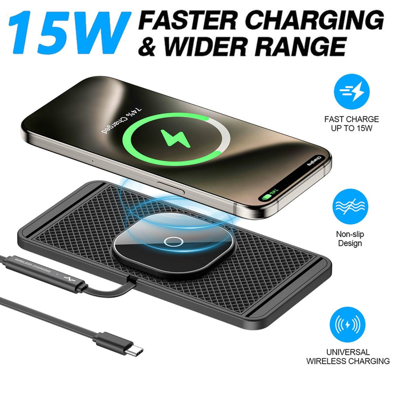 Magnetic Wireless Charger for Toyota Tacoma 2024 2025 2026 for Toyota 4Runner 2025 2026 15W Fast Wireless Car Phone Charger Pad Non-Slip Phone Holders for iPhone 17/16/15/14/13/12 black