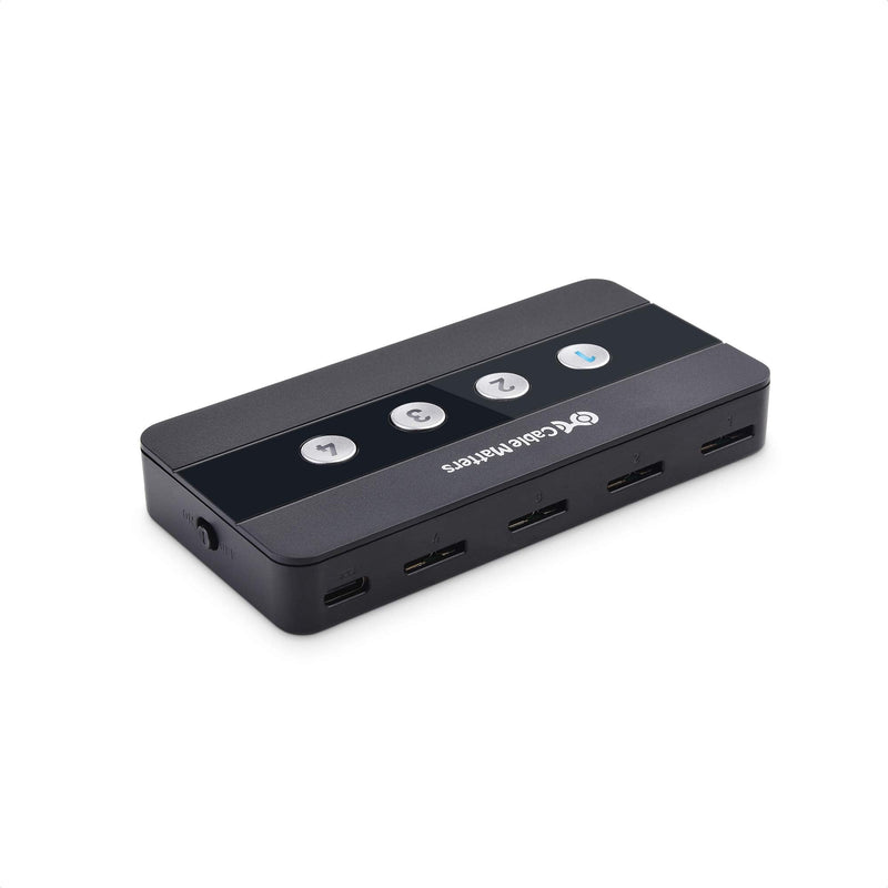 Cable Matters 4 Port USB 3.0 Switch USB Sharing Switch for 4 Computers and USBA Peripherals - Button or Wireless Remote Control Switching - Includes a USBC Adapter for USBC USB4 and Thunderbolt 4