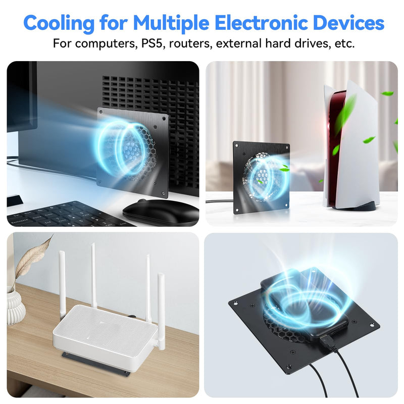 ELUTENG 120mm USB Cabinet Fan | Intelligent Temperature Control, 3 Speed Settings (1000/1200/1500 RPM), Aluminum Alloy Panel, Dual Ball Bearings 120MM Fan with Digital Display