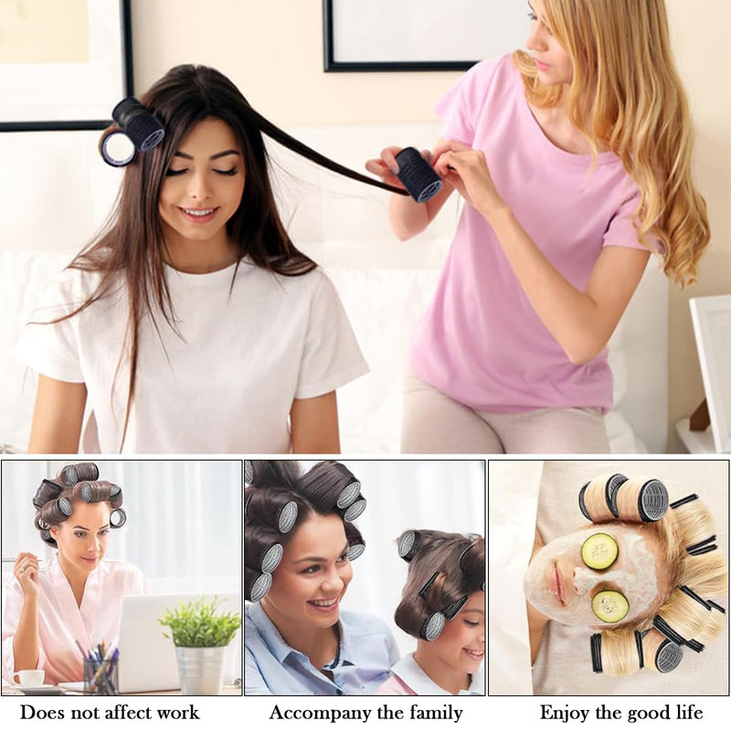 Eastrise 37PCS Hair Curlers Rollers with 12 Clips,1 Rat Tail Comb,4 Sizes (60/48/36/25mm) Rollers for Hair for Long Medium Short Thick Fine Volume Bangs,No Heat,Hair-friendly,Lift & DIY Styling-Black Black