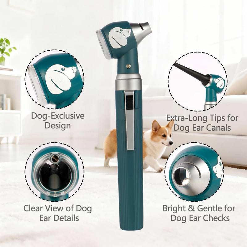 Pocket Veterinary LED Otoscope - Pet Ear Scope with Light for Dogs & Cats, 6 Disposable Tips (4/6/9mm), Portable Ear Infection Detector (Green) Dog-Green