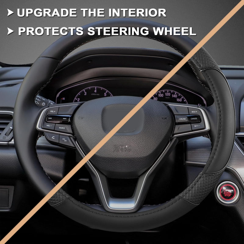 GIANT PANDA Steering Wheel Cover for Honda Civic(2006-2015),CR-Z, Insight, S2000 (Black-Small Size) Small size (14 ''-14.25'') Black