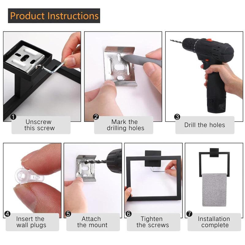 JOPOFI 2-Piece Towel Ring - Thicken Stainless Steel Towel Holder, Towel Racks for Bathroom, Square Modern Design Hand Towel Holder, Contemporary Hand Towel Bar - Matte Black 2PCS