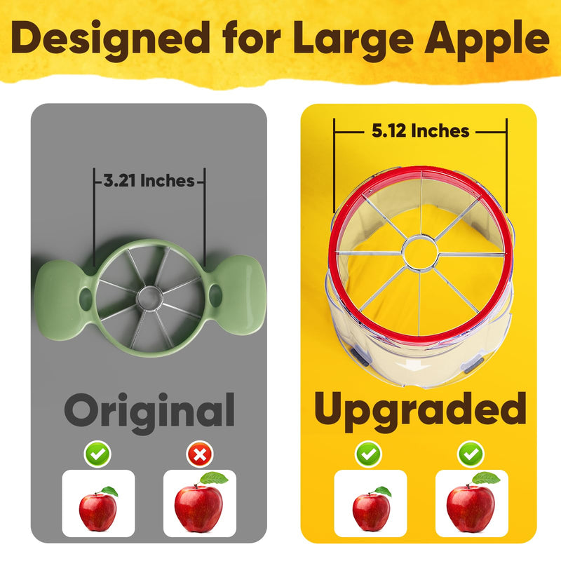 Newness 5.12-Inch Apple Slicer - 8 Slices, Ultra-Safe & Heavy-Duty Stainless Steel Extra Large Apple Cutter, Upgraded Cut Apples All The Way Through, with Red Bowl