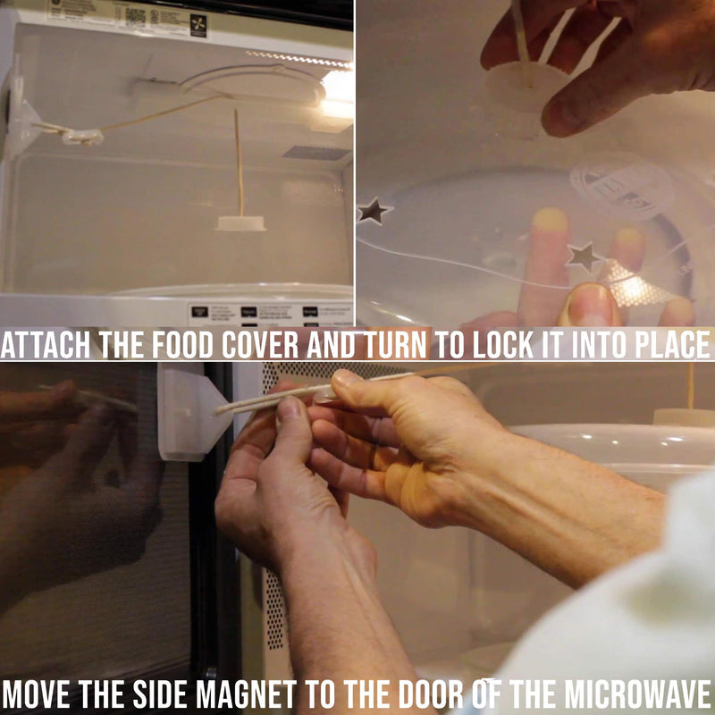 NewFerU Automatic Microwave Plate Cover Magnetic, Adjustable String Food Splatter Guard with Vents, Self Opening Hover Dish Spatter Lid Attached to Door 12 Inch, BPA Free Plastic, Dishwasher Safe