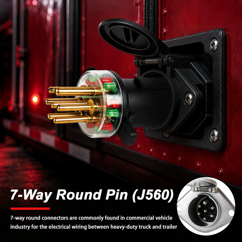 7-Way Round Pin Trailer Circuit Plug Tester Replace 7865L,with Cleans & Restores Tool | LED Indicators, Durable & Accurate Diagnostic Tool for Truck Drivers & Mechanics