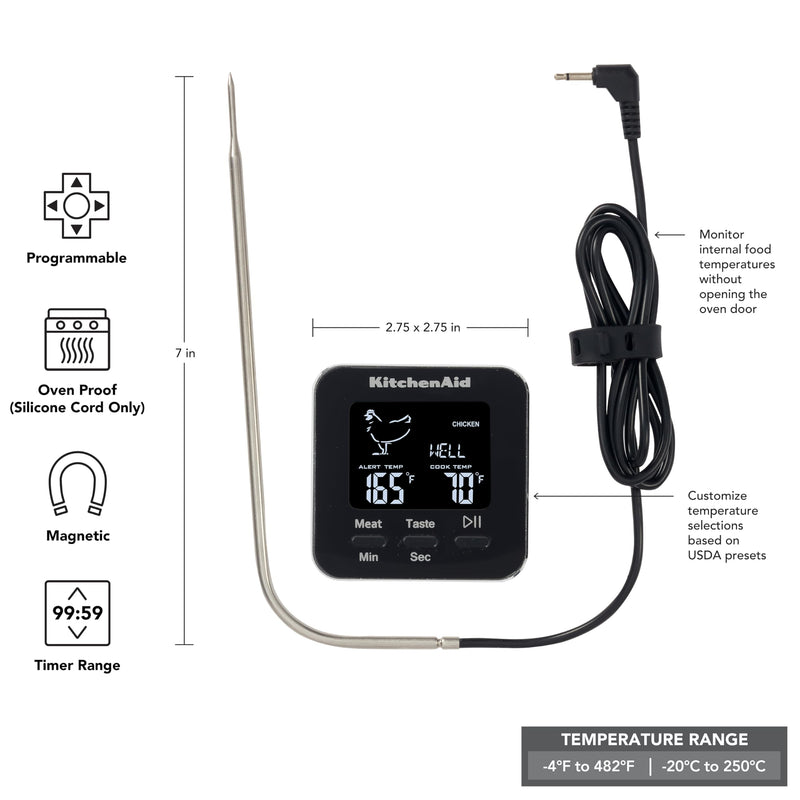 KitchenAid Programmable Wired Probe Thermometer Black