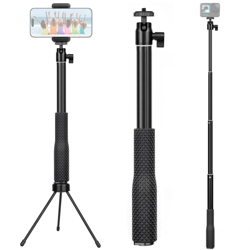 37''Waterproof Handle Grip 360°Ballhead Underwater Selfie Stick Pole Lightweight 2in1 for Camera+Smartphone Tripod Stand+Phone Holder Included for Gopro Insta360 AKASO Vlog Diving Monopod