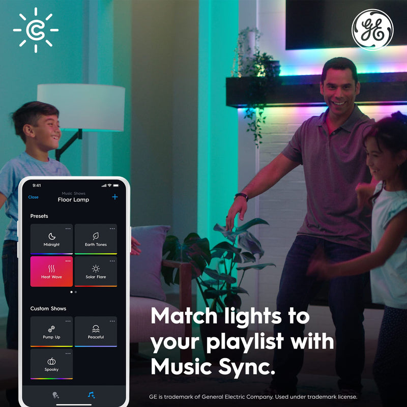 GE Cync Dynamic Effects A19 LED Smart Light Bulbs, Bluetooth and WiFi Color Changing Lights with Music Sync, Compatible with Alexa and Google Home (2 Pack) Multicolor A19 2 Bulbs (Pack of 1)