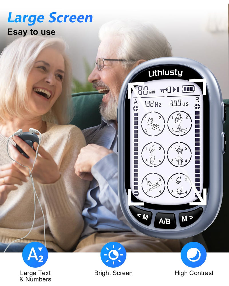  [AUSTRALIA] - TENS Unit Muscle Stimulator for Pain Relief Therapy–Dual Channel 24 Modes TENS Machine&EMS Muscle Stimulator,Upgraded Large Screen Portable Muscle Stimulator for Back,Shoulder,& Neck Pain with 10 Pads One out of Two Light Gray