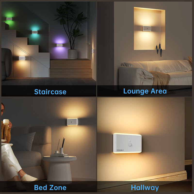 6 Pack Motion Sensor Night Light,Rechargeable Stair Lights, Motion Sensor Light Indoor, Battery Operated Night Light for Hallway, Stairway, Bathroom, Bedroom, Kitchen