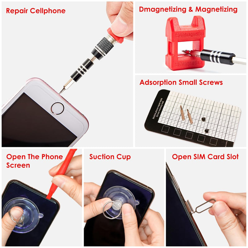 SHARDEN Precision Screwdriver Set, 122 in 1 Electronics Magnetic Repair Tool Kit with Case for Repair Computer, iPhone, PC, Cellphone, Laptop, Nintendo, PS4, Game Console, Watch, Glasses etc (Red) Red