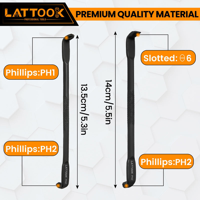 2PCS Right Angle Offset Screwdriver Set, 90 Degree Z-Type Double End Screwdriver with Phillips and Slotted, Bent Low Profile Screwdriver, 15mm Flat Elbow Design for Tight Narrow Space