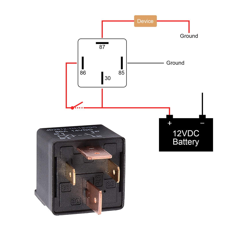 EHDIS 4-Pin Relay 12V 80A Automotive Car Relay On/Off Normally Open Car Truck Boat SPST Relays High Power Model JD2912-1H-12VDC 80A 14VDC [2 Pack]