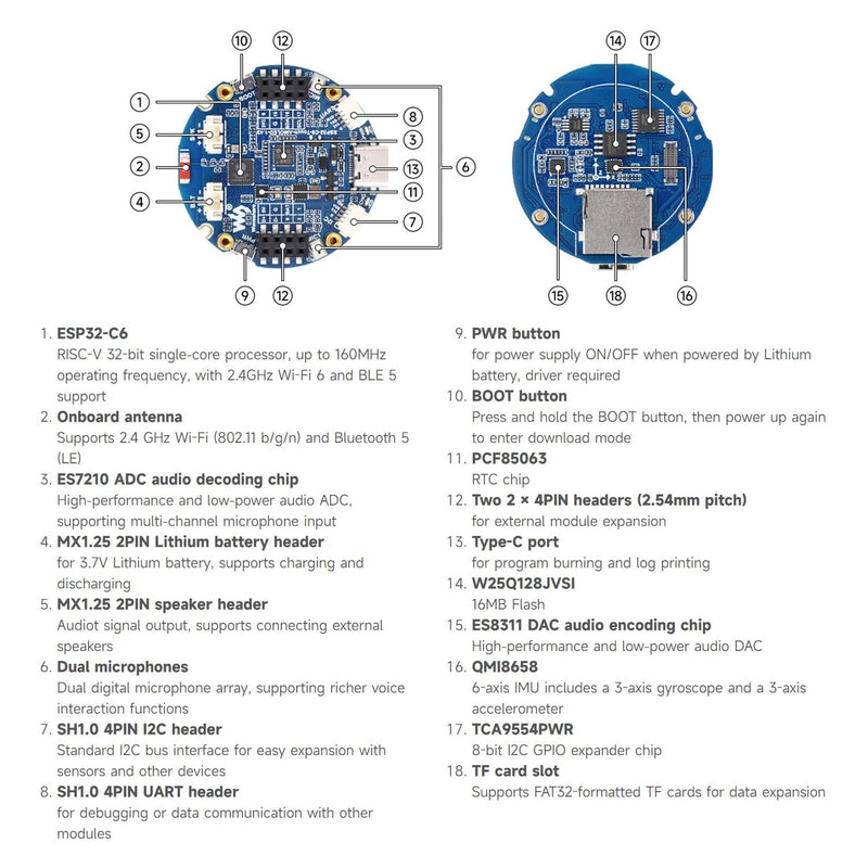 Waveshare ESP32-C6 1.43inch AMOLED Touch Round Display Development Board, 466×466 Pixels, 160MHz RISC-V Processor, QSPI Interface, Dual Digital Microphone Array, with Enclosure