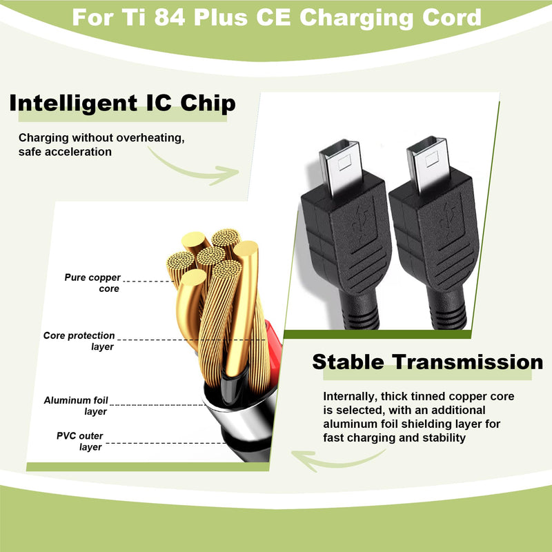 2-Pack TI-84 Plus CE Calculator Charger: TI-84 Charging Cable TI84 Cord | for Texas Instruments Ti 84 Nspire Graphing Calculator C Silver Edition Ti-nspire CX CAS II TI-83 TI-85 TI-89 Data Cable