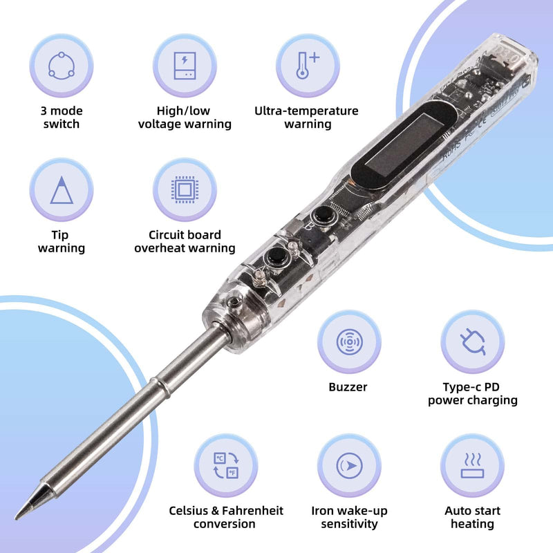 68W Electric Soldering Iron, SEQURE SI012 Pro Portable Solder Iron, OLED Screen Digital Soldering Tools, Auto Start Heating, 19V Power Adapter, PD/QC Charging, 2 Soldering Tips-T12 B2 & TS BC2 SI012 Pro -T12 B2+TS BC2