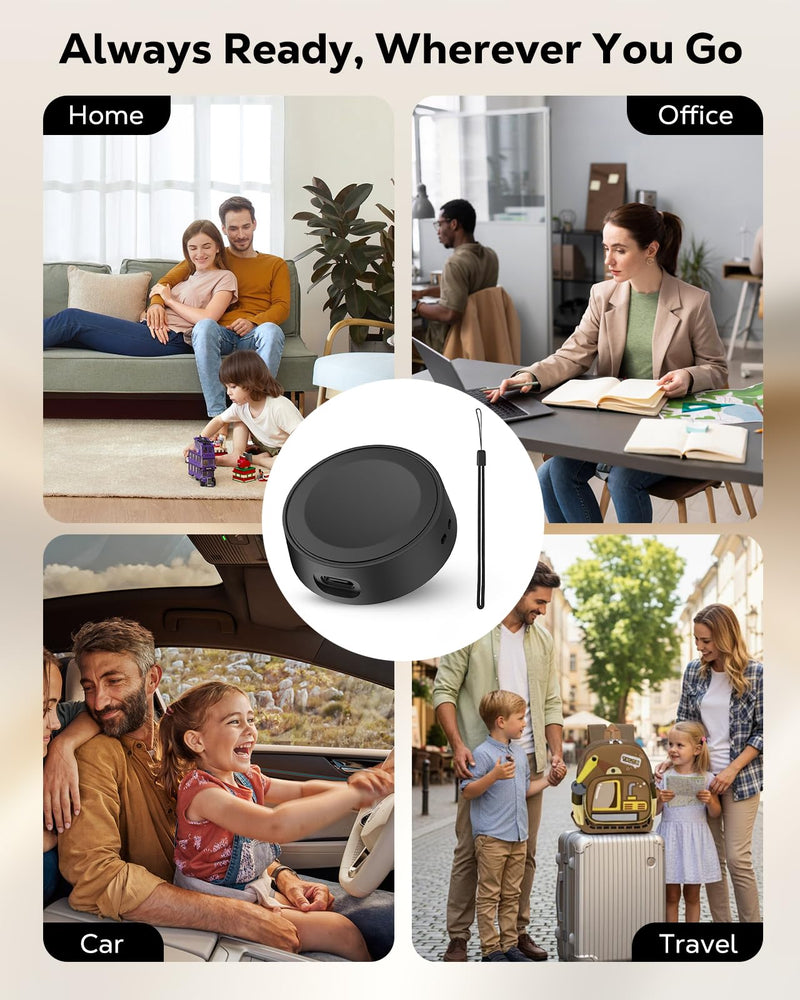 Magnetic USB-C Charger Compatible with Samsung Galaxy Watch, Black | Charging Stand for Galaxy Watch Ultra 8 7 6 5 4 3 FE Active. Compact design for convenient home, office and travel charging.