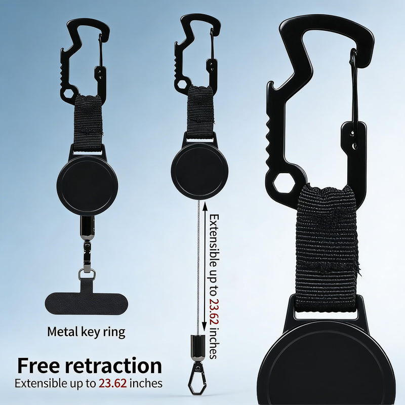Anti-Theft Phone Tether, Phone Lanyard Retractable Steel Line and Locking Carabiner 2