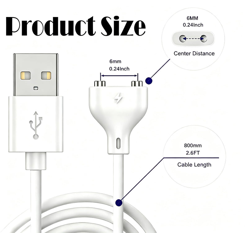 2.62 FT Magnetic USB Charger Cable For Massager Toys (6mm/0.24inch) | 80cm/2.62FT, Compatible with 2 Pin rechargeable toys(6mm/0.24 inch)