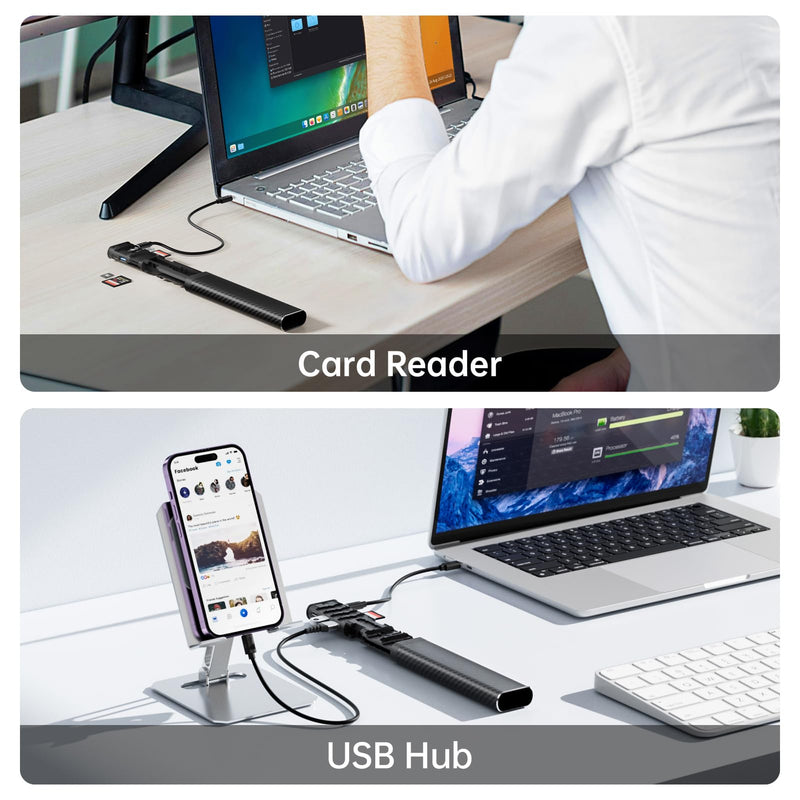 Multifunctional 10 in 1 USB C Hub 3.0 and Ultra-Slim SD Card Reader for iPhone Android and Computer with Micro SD Memory Card Case USB C Cable Memory Stick Plug and Play (HUB)