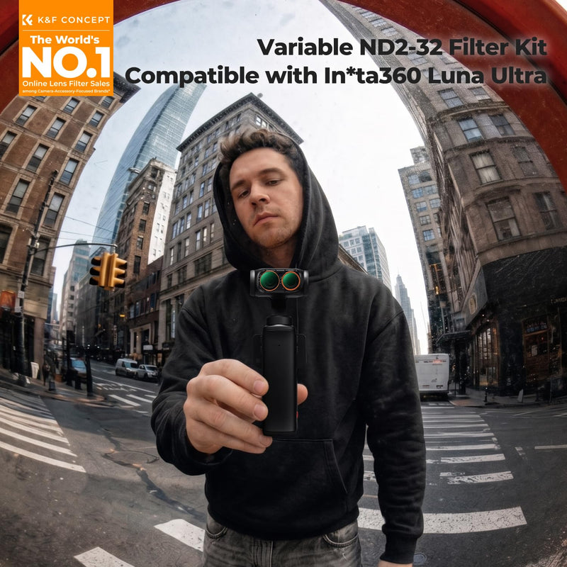 K&F CONCEPT Variable ND2-32 Filter Kit Compatible with Insta360 Luna Ultra | VND Filter with Magnetic Mount, Limited Stops (1 to 5 stops) Neutral Density Filters, Action Camera Accessories, FI061