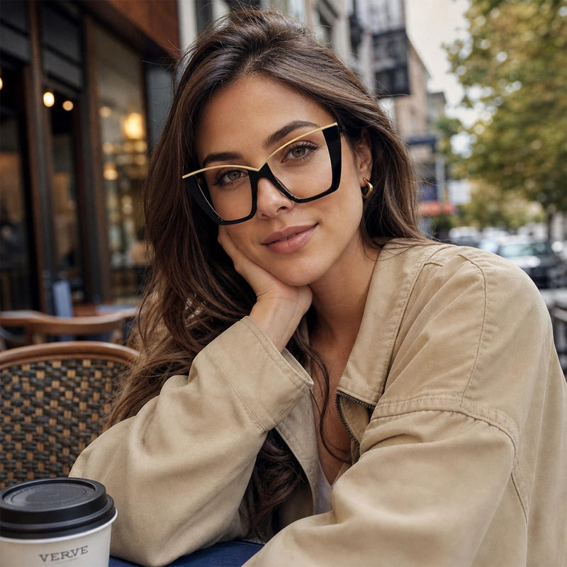 Fashion Cat Eye Blue Light Blocking Glasses for Women Men Oversized Eyewear Frame Black
