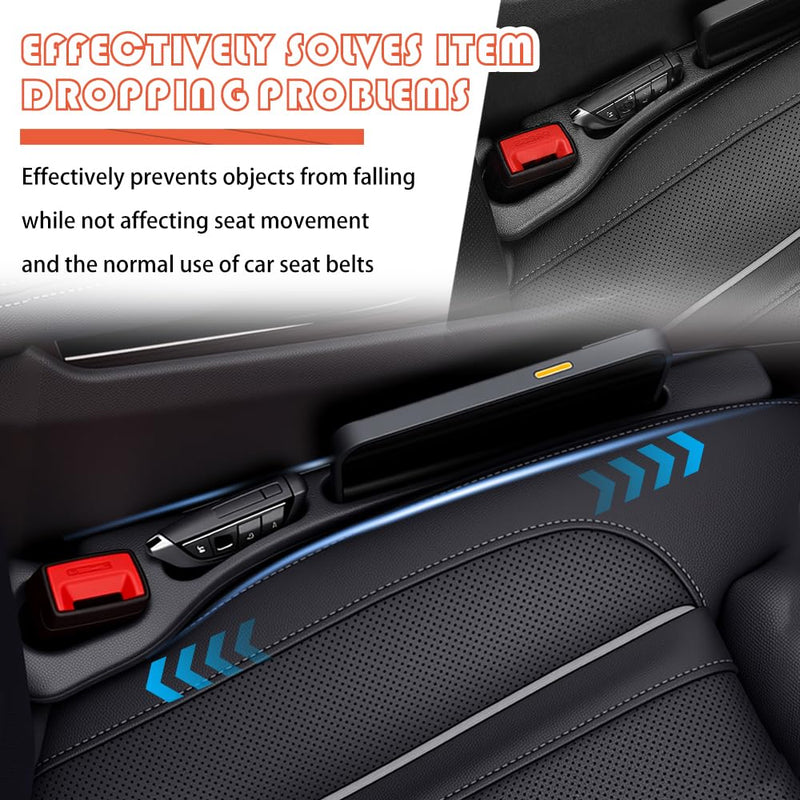 2PCS Car Seat Gap Filler Organizer with Storage Slots,Upgraded Car Gap Filler for Storing Phones,Keys,Items,Plug & Play No Drop Seat Guard for Cars Avoid Items Falling