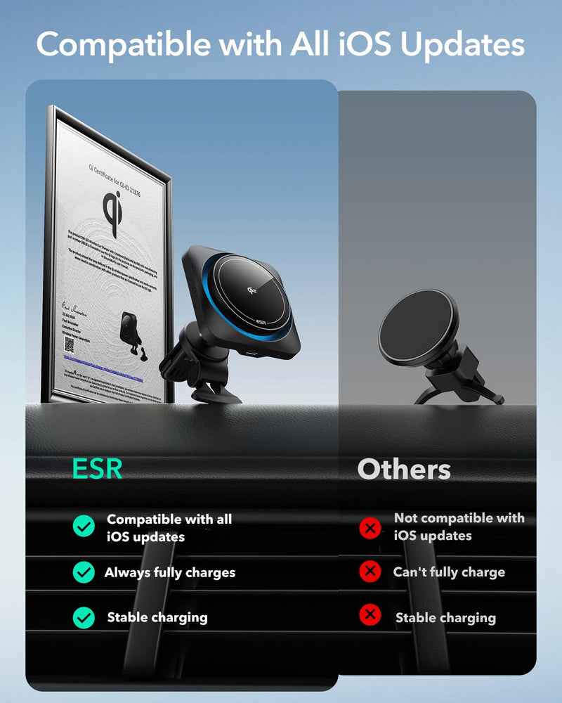 ESR for Qi2 15W MagSafe Car Mount Charger with CryoBoost, Phone Cooling MagSafe Car Charger, Air Vent/Dashboard Wireless Charging for iPhone 17/16/15/14/13/12, S25 Series, Pixel 10, Fast Charger Qi2 15W - CryoBoost
