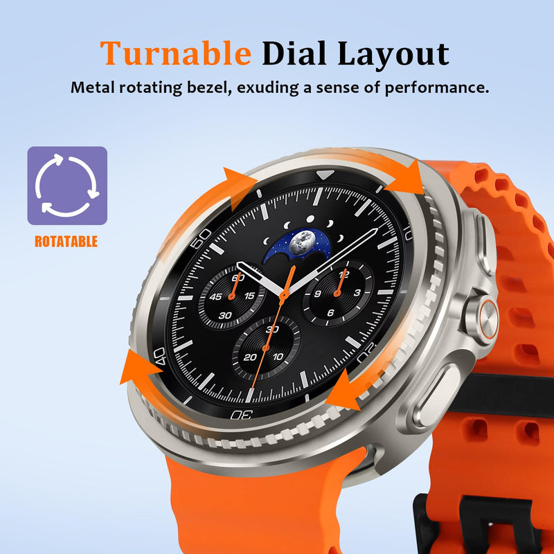 Amizee Rugged Case Compatible with Samsung Galaxy Watch 8 Classic Case 46mm with Back Cover, Metal Bumper Ultra Thin Shockproof Protective Cover for Galaxy Watch 8, Titanium
