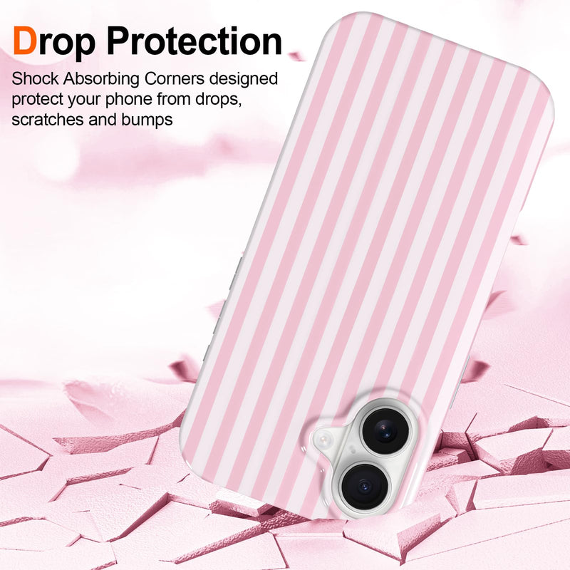 Hython for iPhone 17 Case Cute Striped Aesthetic Design Simple Stripes Cover 6.3", Thin Slim Soft TPU Bumper Shockproof Rubber Protective Phone Cases for Women Girls Girly Boys, Pink and White For Iphone 17 - 6.3 Inch
