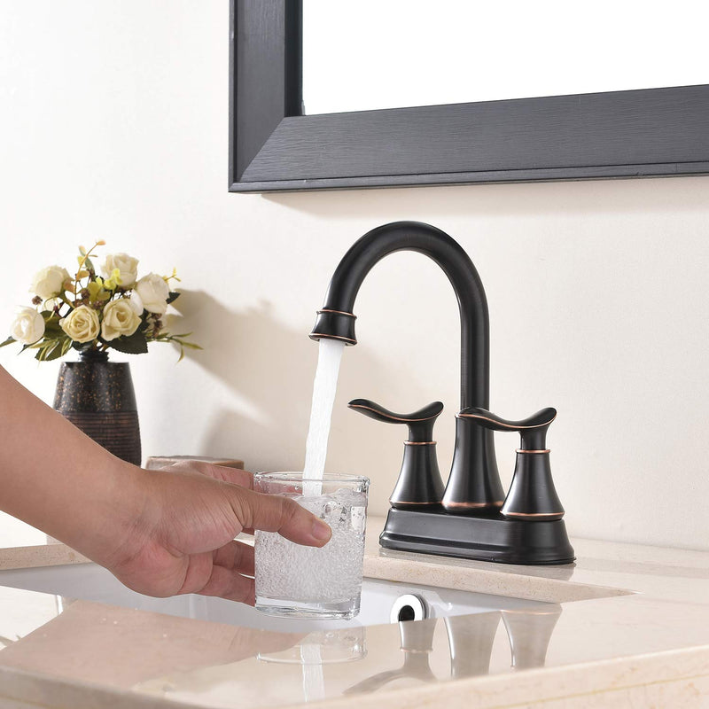 KINGO HOME Modern 2 Handle Oil Rubbed Bronze Bathroom Faucet, Bronze Bathroom Faucets RV Rubbed Bronze Bath Vanity Faucet for Sink 3 Hole with Water Supply Lines and Pop Up Drain