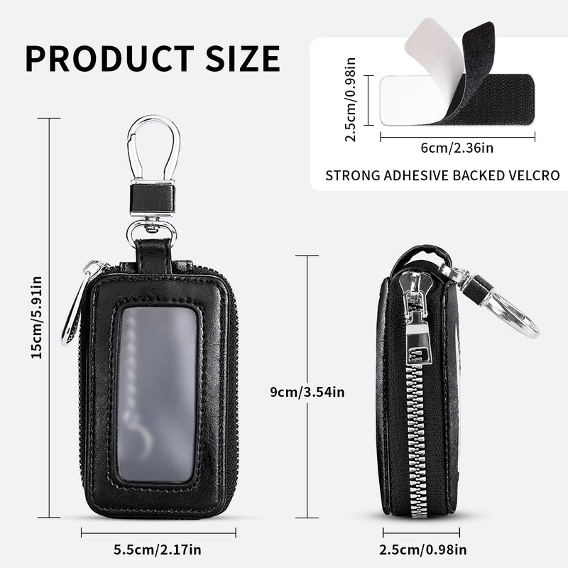 vvag Premium Car Key Fob Case Genuine Leather Car Smart Key fob Holder Car Remote Keychain Bag Universal Black