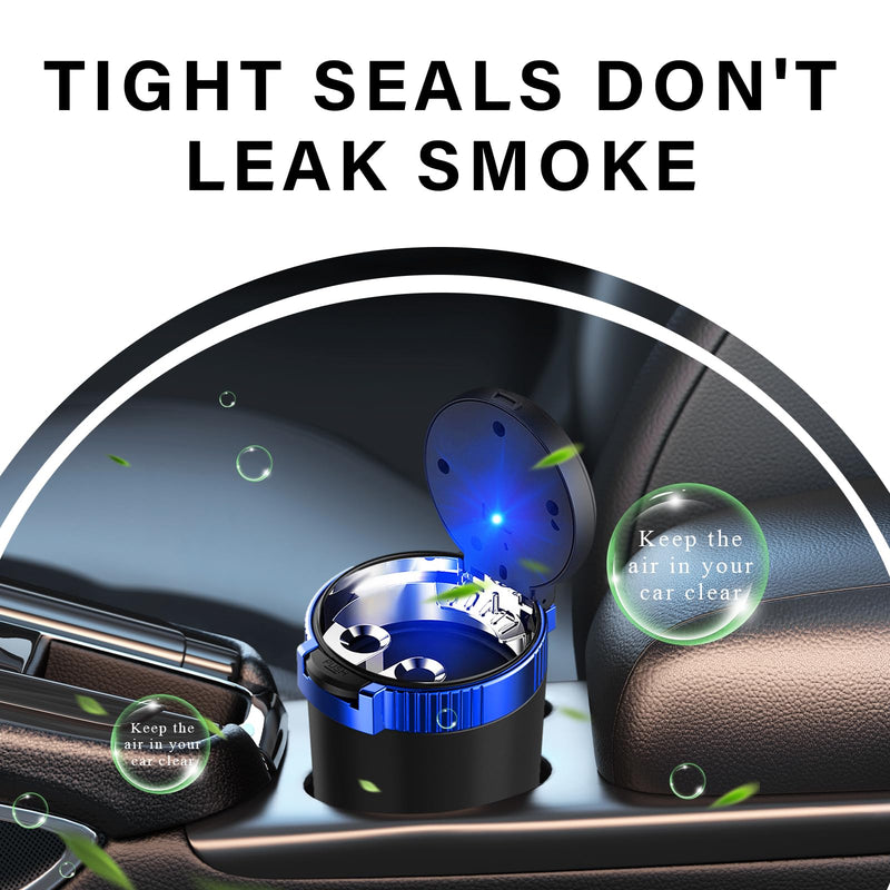 Car Ashtray with Lid, Detachable Stainless Smokeless Auto Ashtray with LED Blue Light, Portable Mini Trash Can for Cup Holder, Universal Vehicle Interior Accessories (Blue)