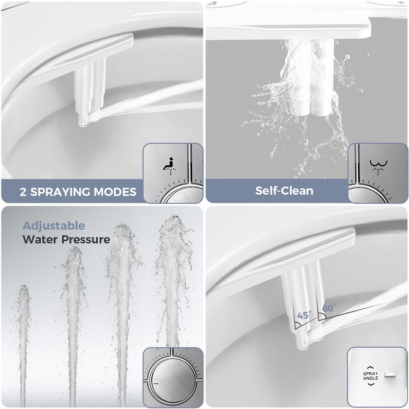 Upgrade Bidet Attachment for Toilet Seat, Adjustable Angle Dual Nozzle, Self-Cleaning, Non-Electric Bidet Attachment for Rear & Feminine Wash, Controllable Fresh Cold Water Pressure Bright Chrome