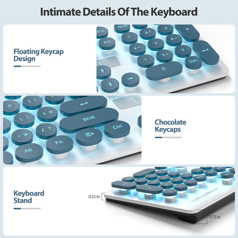 Typewriter Keyboard 104-key Punk Gaming Retro Keyboard LED Ice Blue Backlit Cute Keyboard with Wired USB Suitable for PC/Win/Mac/Laptop Computer Keyboard(Blue) V300/blue