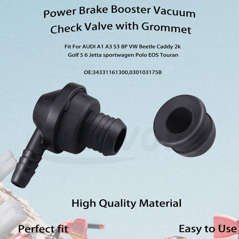Power Brake Booster Vacuum Check Valve with Grommet Fit for AUDI A1 A3 S3 8P VW Beetle Caddy 2k Golf 5 6 Jetta sportwagen Polo EOS Touran.OEM#:34331161300,030103175B.