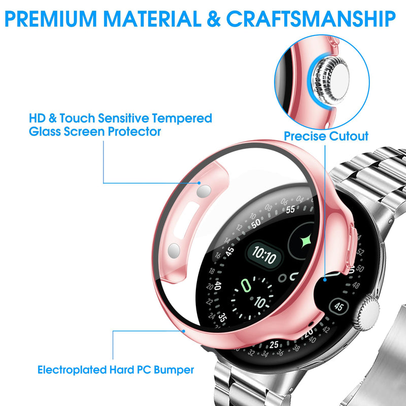 10 Pack Case for Google Pixel Watch 4 45mm with Tempered Glass Screen Protector, Plated Hard PC Protective Glossy Bumper Cover Compatible with Pixel Watch 4 45mm Watch 4-45mm