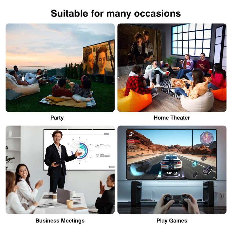 100 inch Projector Screen 16:9 4K HD 160° Portable Projector Screen Indoor Outdoor Movie Screens Washable Foldable Projection Screens for Home Theater,Supports Both Font and Rear Projection