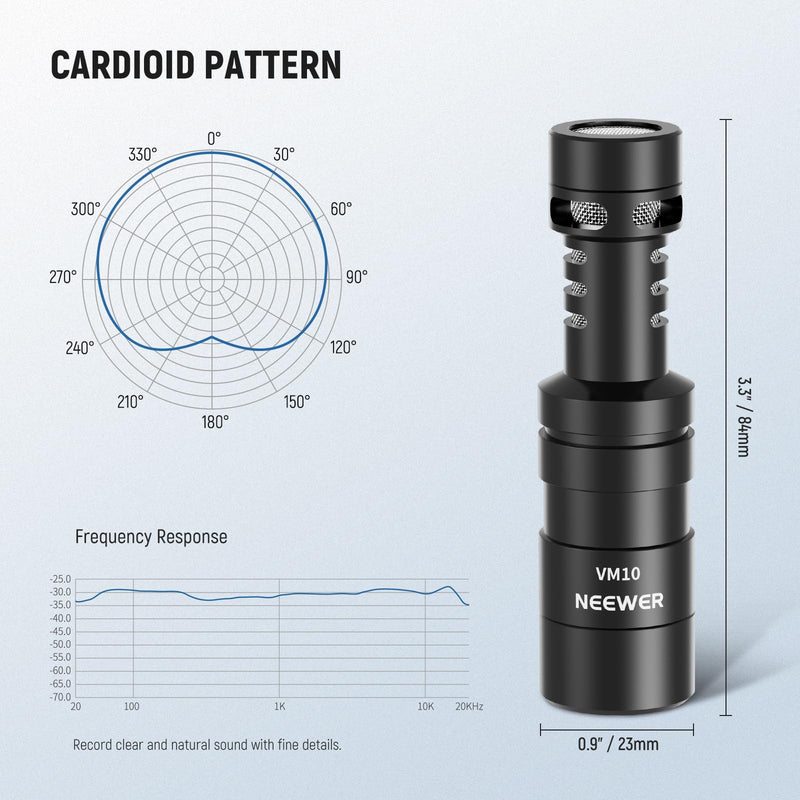NEEWER Plug & Play Vlog Microphone for Camera, 20-20KHz Mini Supercardioid Mic Compatible with Sony Canon Nikon iPhone Samsung Android Tablet Mac with 3.5mm TRS USB C OTG Shock Mount Windscreen, VM10