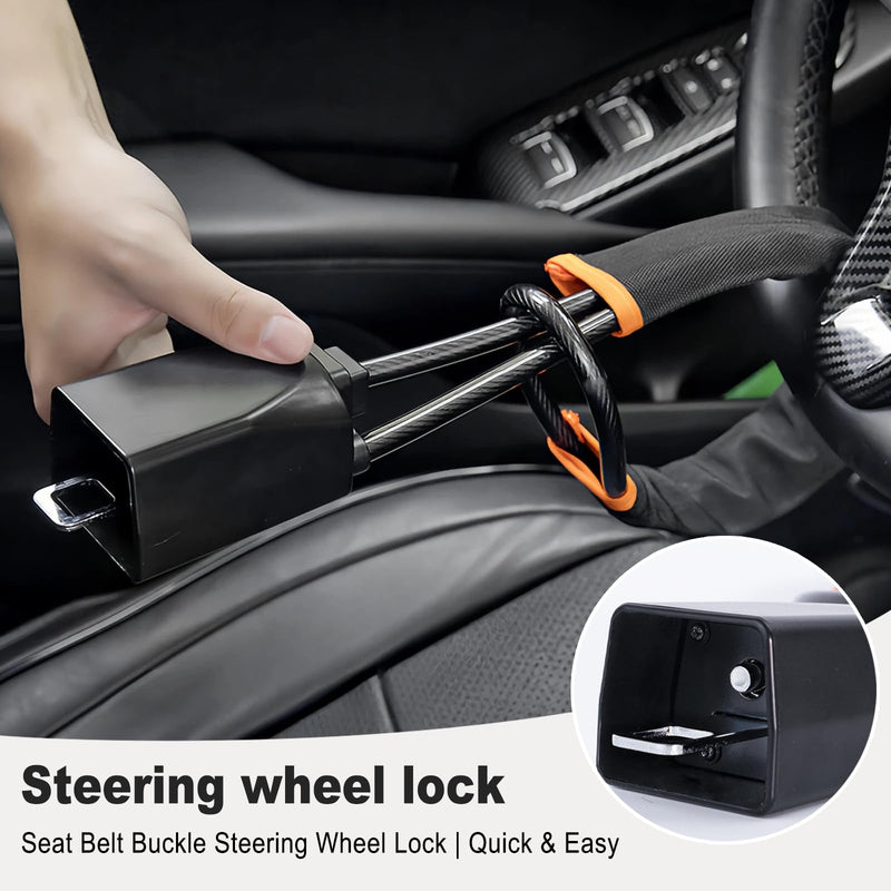 Car Steering Wheel Lock Anti-Theft Device, Seat Belt Lock with 3 Keys, Universal Car Security Anti Theft for Most Vehicles, Trucks, SUVs, Vans & Golf Carts (Black)