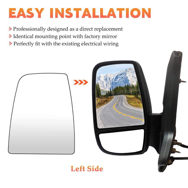 Driver Left Side Upper Rearview Convex Heated Mirror Glass With Rear Holder Fits for 2015-2022 Ford Transit-150 250 350 HD CK4Z17K707B CK4Z17K707D