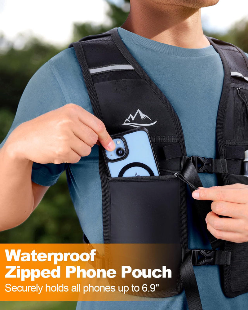 Running Vest for Women Men, Reflective Hydration Vest with Adjustable Waistband & Phone Pocket, Lightweight Breathable Running Backpack for Hiking Trail Cycling and Marathon Race