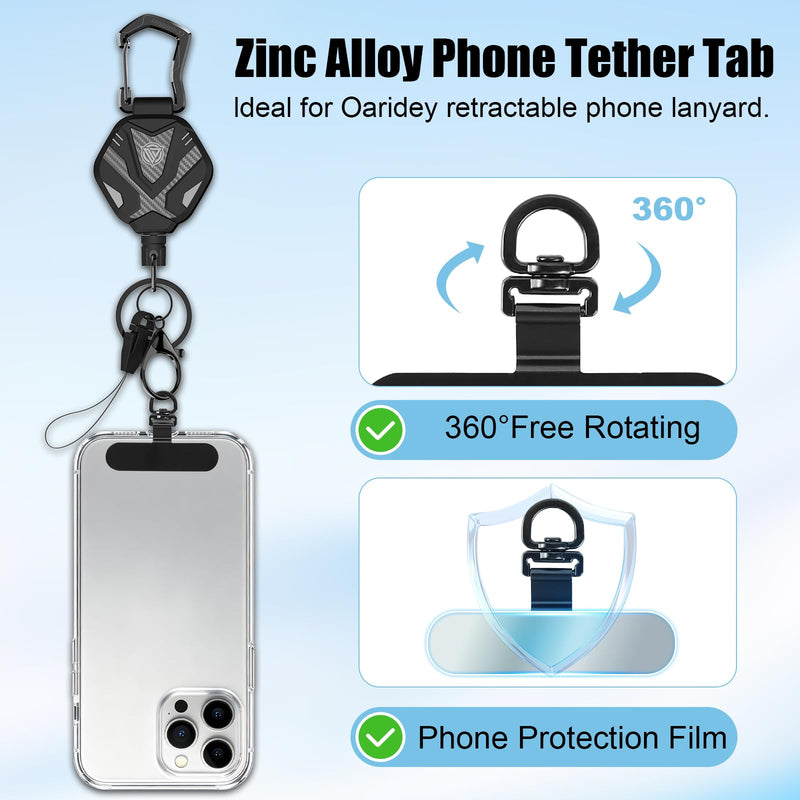 Oaridey Anti Theft Phone Strap with Interval Locking, Retractable Steel Cell Phone Lanyard with Metal Carabiner and 360° Phone Tether Tab For Skiing, Hiking, Fishing, Concert and Traveling, 2 Packs