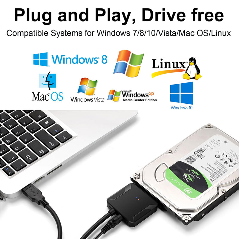 SATA to USB 3.0 Adapter, External Hard Drive Converter Cable for 2.5" 3.5" HDD, SSD with Power Supply for SATA 3.5 SSD HDD