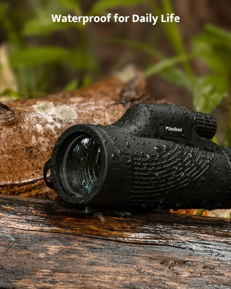  [AUSTRALIA] - Monocular Telescope, 10x42 Monoculars for Adults, Usogood Compact Portable Waterproof Monocular with Hand Strap, Lightweight Handheld Pocket Telescope for Bird Watching Light Black