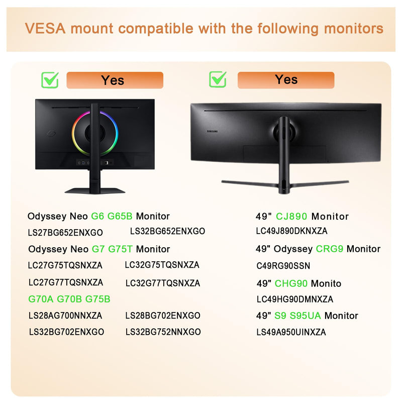 VESA Mount Adapter Compatible with Samsung Odyssey G7 and G6 Monitors | Odyssey VESA Adapter for 27" 28" 32" 49" G65B G70A G70B G75NB G75T G77T 49" CJ890 CRG9 CHG90 S95UA Monitor, Metal Wall Mount