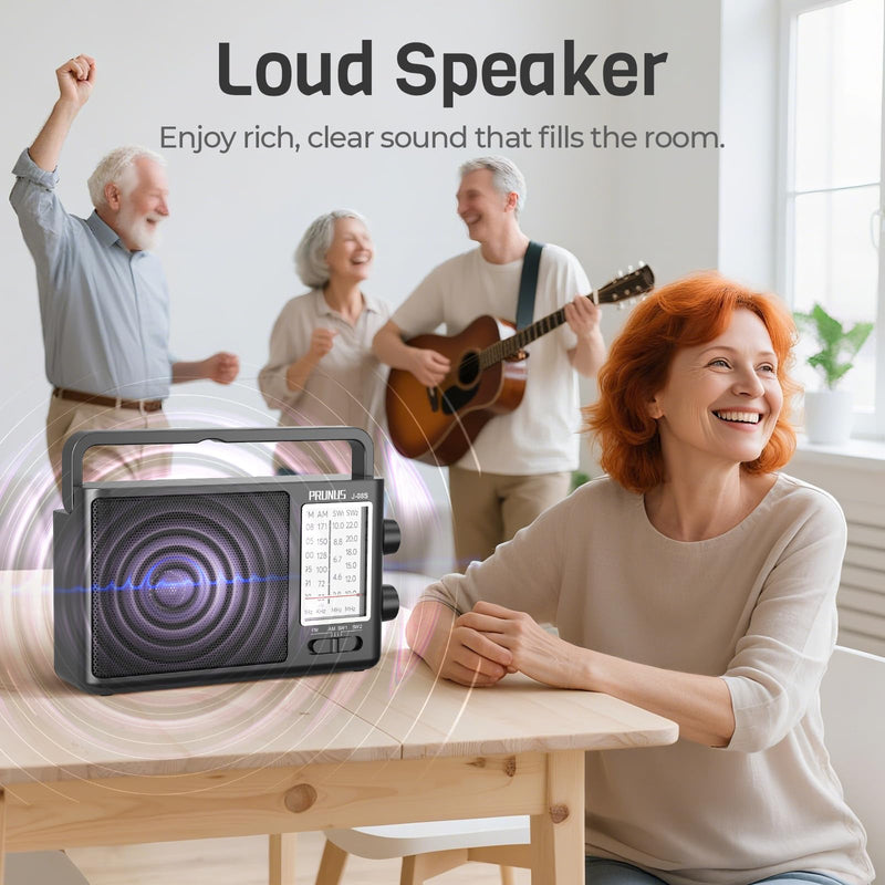 PRUNUS J08 Portable Radio AM FM with Solar, Battery and USB Charging | Loud Speaker, Excellent Reception, Big Knobs Easy to Use for Senior, for Indoor and Outdoor, Transistor Radio